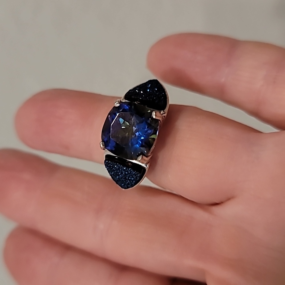 Mystic Blue Quartz & Blue Drusy Quartz ring Size 5 NWT